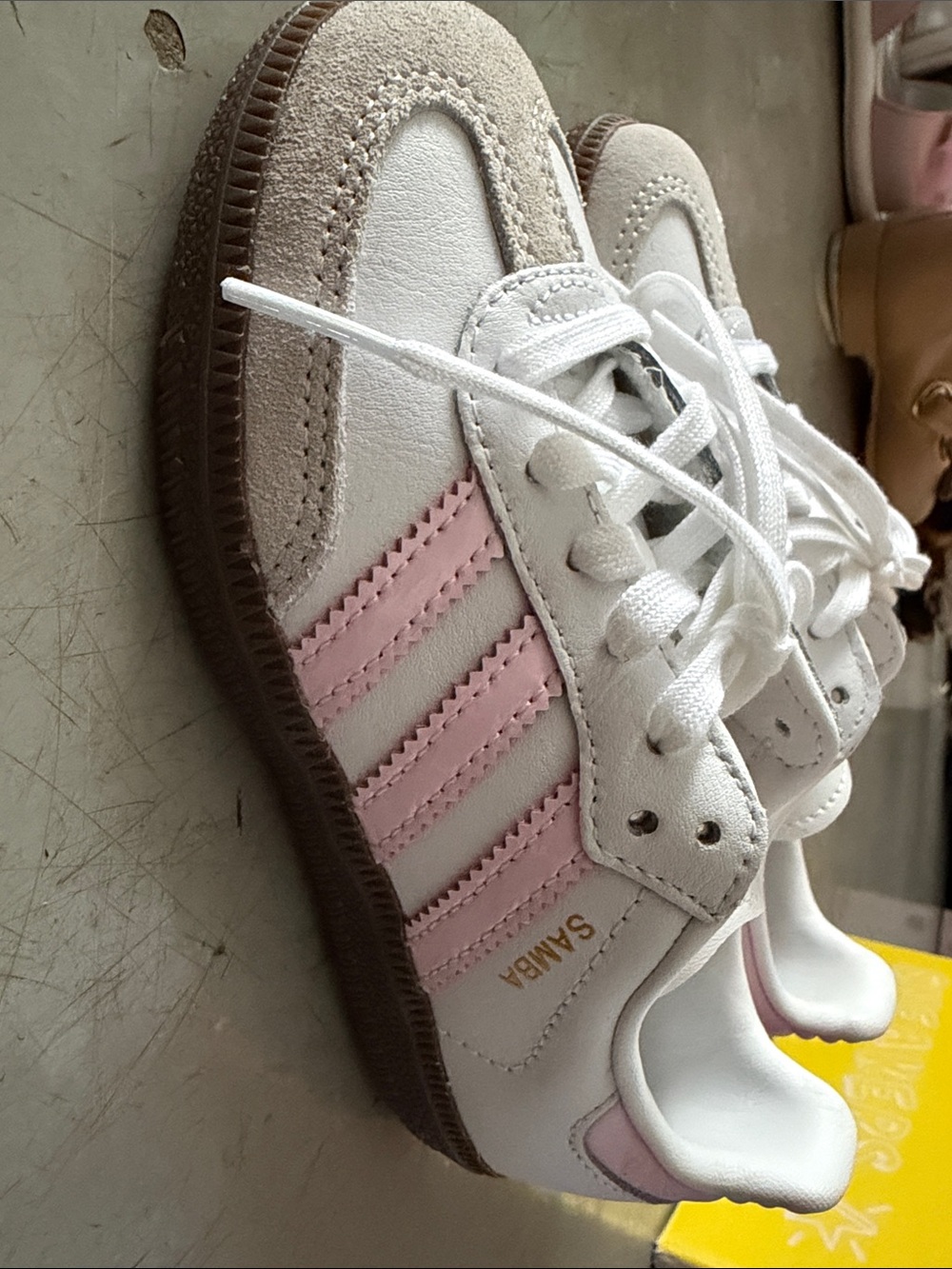 adidas Sambas  Kids White & shiny Pink Classic Lace-Up Sneakers - Picture 2 of 5